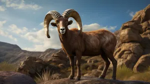 Majestic_ Urial_ Standing_ On_ Rocky_ Terrain.jpg Wallpaper