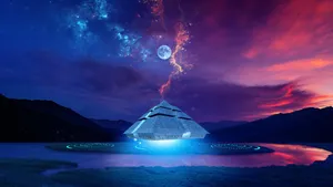 Majestic View Of Pyramid Of The Moon Against A Modern Skyline Wallpaper