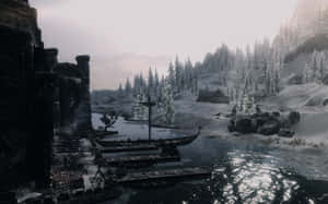 Majestic View Of Windhelm City In The World Of Skyrim Wallpaper