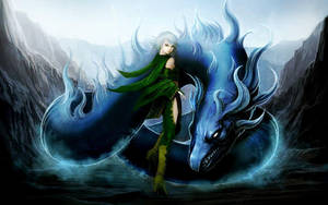 Majestic Water Dragon Lurking In The Blue Depths Wallpaper