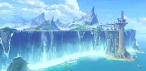 Majestic Waterfall Cityscape Wallpaper