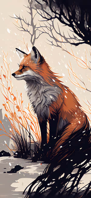 Majestic Winter Fox Art Wallpaper