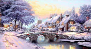 Majestic Winter Wonderland Painting Wallpaper