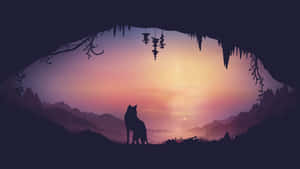 Majestic Wolf Bathed In Sunset Glow Wallpaper