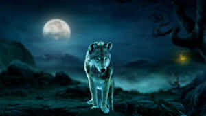 Majestic Wolf Illuminated By Moonlight Wallpaper