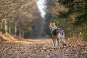 Majestic Wolf In A Vibrant Autumn Forest Wallpaper