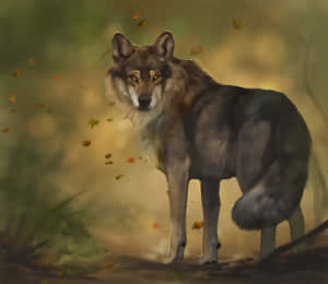 Majestic Wolf In Autumn Forest Wallpaper