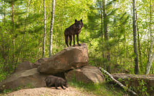 Majestic Wolf In Lush Summer Landscape Wallpaper