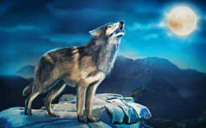 Majestic Wolf In Moonlit Night Wallpaper