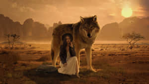 Majestic Wolf In Serene Sunset Wallpaper