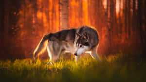 Majestic Wolf In Vibrant Autumn Forest Wallpaper