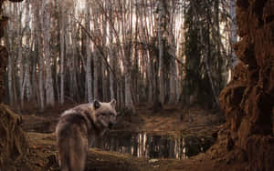 Majestic Wolf Roaming The Enchanting Forest Wallpaper