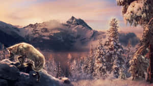 Majestic Wolf Roaming The Mountain Landscape Wallpaper