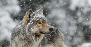 Majestic Wolf Roaming Through A Snowy Landscape Wallpaper