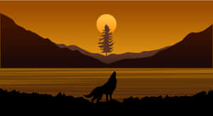 Majestic Wolf Silhouette Against A Beautiful Sky Wallpaper