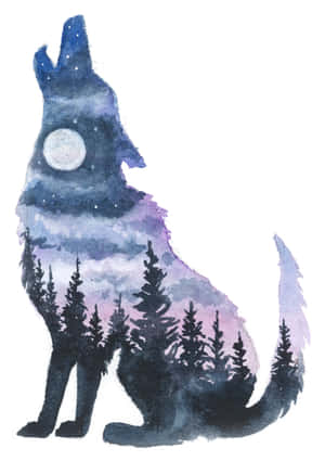 Majestic Wolf Silhouette Against The Night Sky Wallpaper