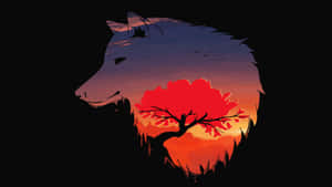 Majestic Wolf Silhouette Under A Stunning Full Moon Wallpaper