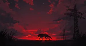 Majestic Wolf Silhouetted Against A Dramatic Sunset Wallpaper