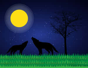 Majestic Wolf Under Moonlit Sky Wallpaper