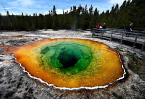 Majestic Yellowstone Geysers Erupting Amidst Picturesque Landscape Wallpaper