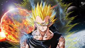 Majin Vegeta Unleashing A Powerful Attack Wallpaper