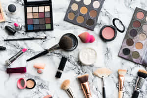 Makeup Collection Marble Background Wallpaper