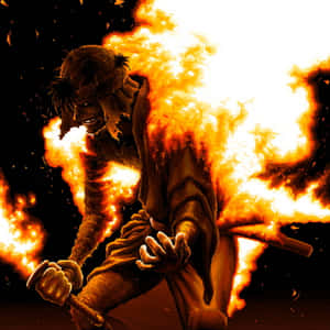 Makoto Shishio Against A Fiery Backdrop Wallpaper