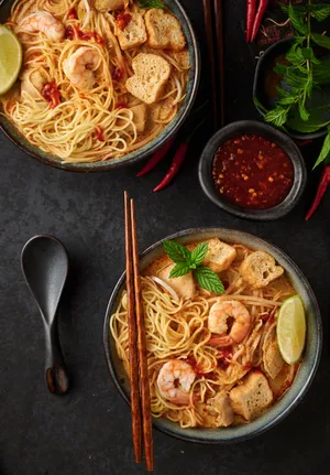 Malaysian Curry Laksa On Black Table Wallpaper
