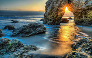 Malibu Beach Sunrise Desktop Rock Formation Wallpaper