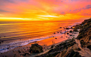 Malibu Golden Orange Sky Wallpaper