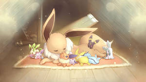 Mama Eevee And Evolution Babies Wallpaper