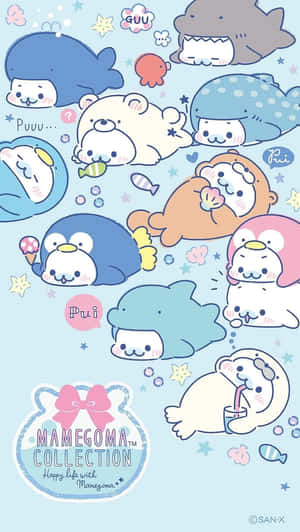 Mamegoma On Pastel Blue Solid Wallpaper