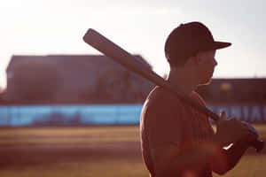 Man Gripping A Baseball Bat Ready For Action Wallpaper