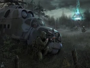 Man Hiding Behind Aircraft Stalker Wallpaper