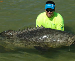 Man Holding Large Goliath Grouper Wallpaper