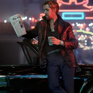 Man_ Leaning_on_ Car_with_ Newspaper_and_ Coffee Wallpaper