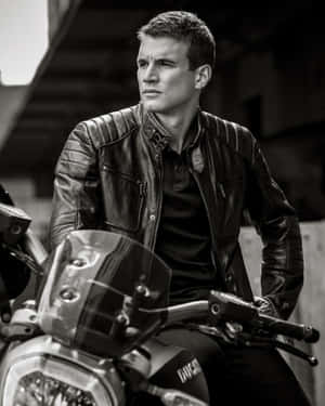 Man Leather Jacket Motorcycle Monochrome Wallpaper