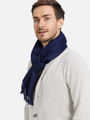 Man Modeling Navy Blue Scarf Wallpaper