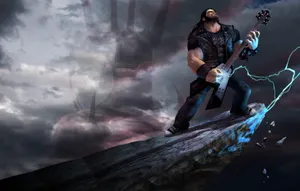 Man Playing Guitar In An Atrocious Place Wallpaper