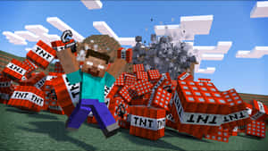 Man Running Away From Minecraft Tnt Wallpaper