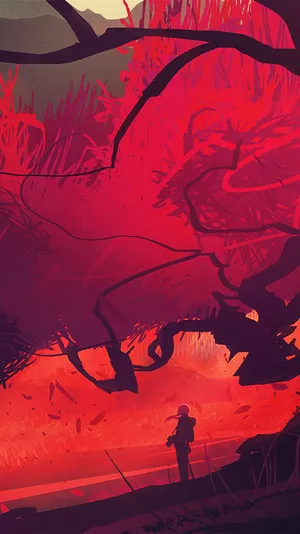 Man Silhouette In Forest Fall Anime Wallpaper