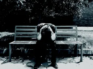 Man So Sad On Bench Wallpaper