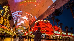 Man Taking Pictures Fremont Street Wallpaper