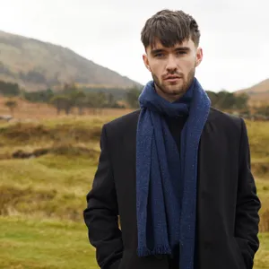 Man Wearing Navy Blue Scarf Outdoors Wallpaper