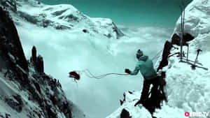 Man With Long Rope Of Steep Mountain Wallpaper