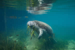 Manatee Feeding Underwater Wallpaper