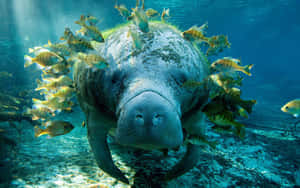 Manatee Surrounded By Fish Wallpaper