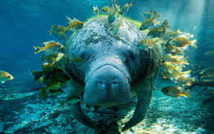 Manatee Surrounded By Fish.jpg Wallpaper