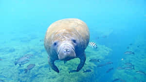 Manatee Swimming With Fish Wallpaper