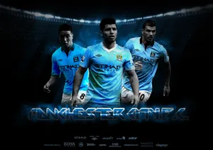 Manchester City Trio Shine In Etihad Stadium Wallpaper